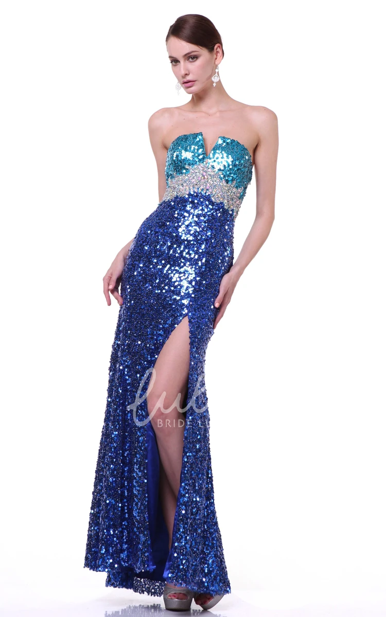 Sequin Backless Formal Dress with Split Front and Beading