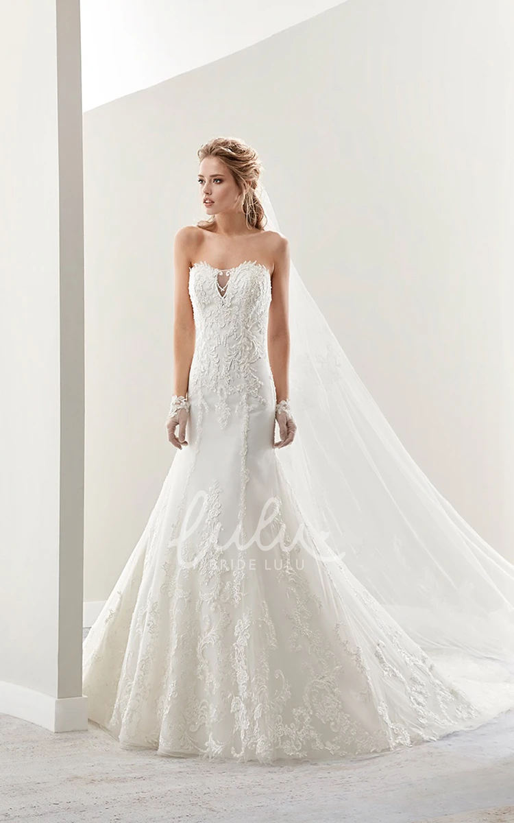 Mermaid Lace Wedding Dress with Strapless Illusive Details and Brush Train