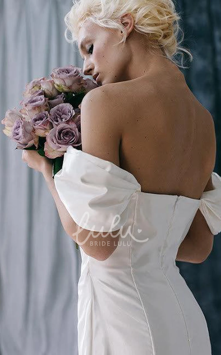 Satin Off-Shoulder Fit and Flare Wedding Dress Ruffles