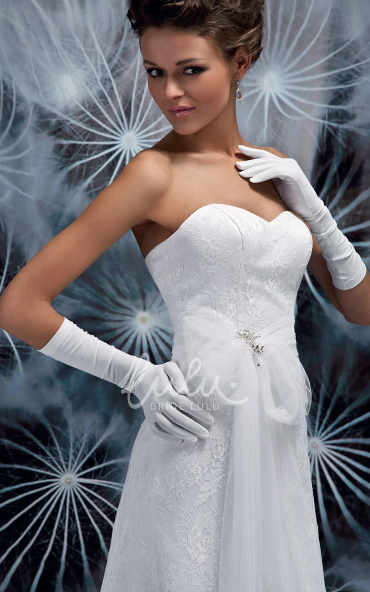 Lace Sweetheart Satin Wedding Dress with Low-V Back A-Line Floor-Length Style