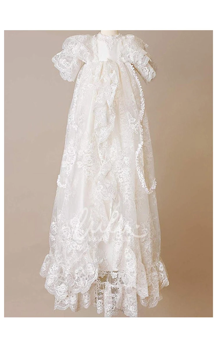 ALL Lace Fancy Christening Dress with Layered Sleeves Classy Baptism Gown