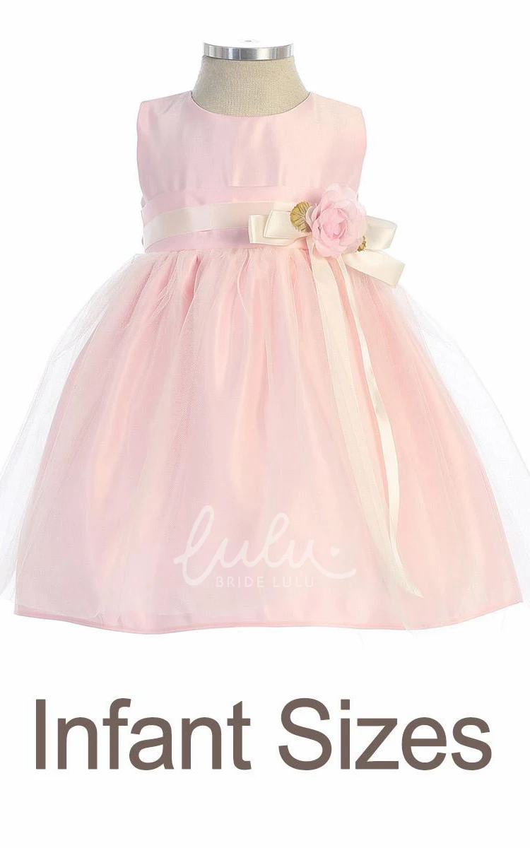 Tiered Tea-Length Tulle&Satin Flower Girl Dress Modern Wedding Dress