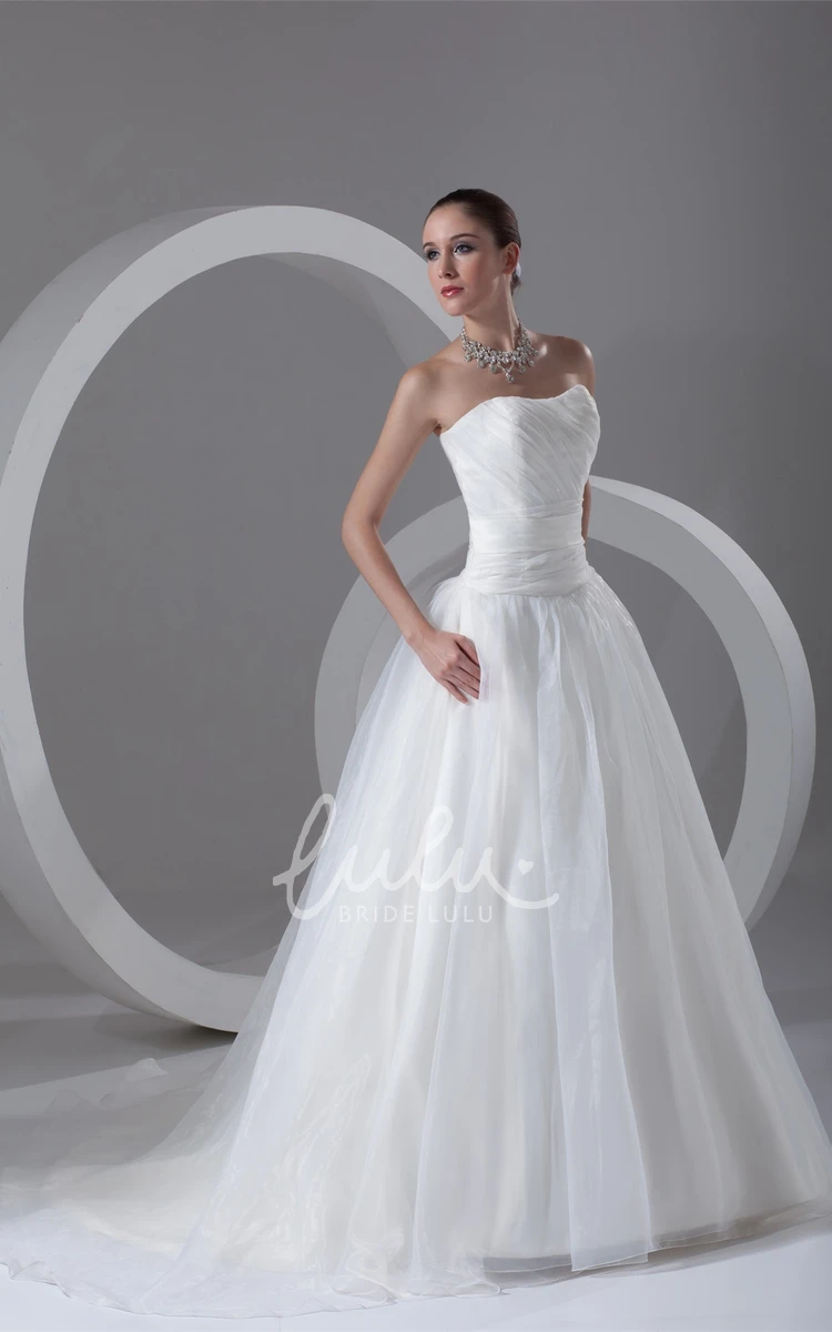 Maxi Strapless A-Line Ruched Wedding Dress with Sweep Train