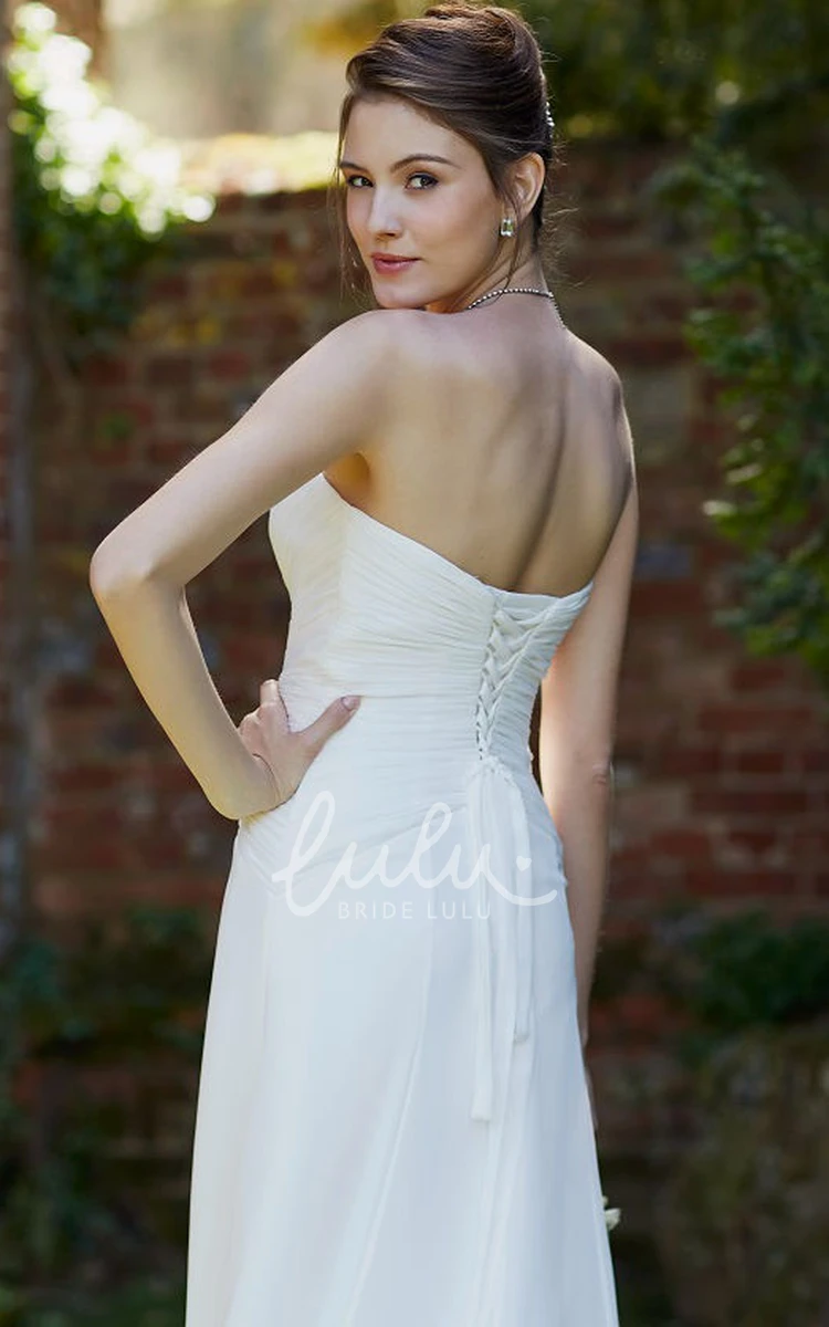 Draped Chiffon Strapless Wedding Dress with Sweep Train and Corset Back