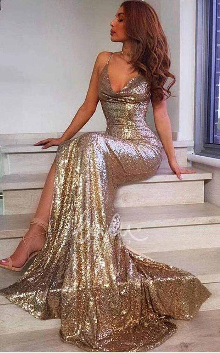 Sparkling Sequin Trumpet Formal Dress with Sweep Train and Spaghetti Straps