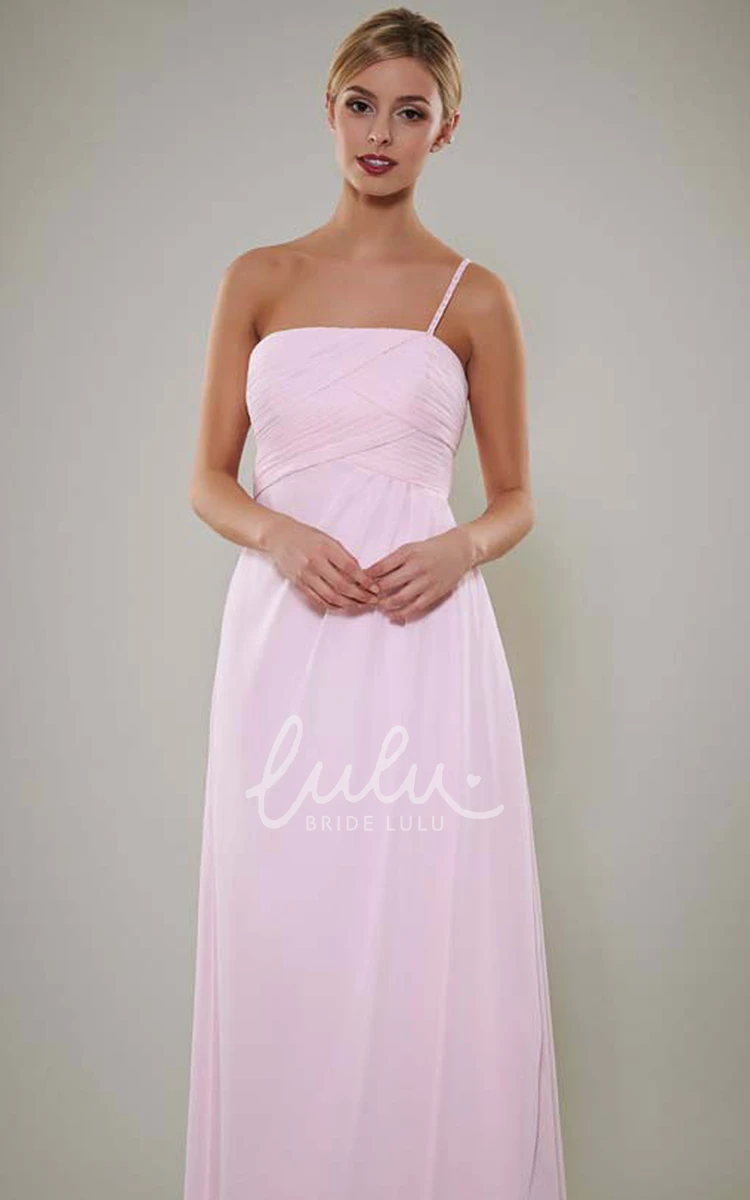 Spaghetti Strap Chiffon Bridesmaid Dress with Ruched and V-Back Flowy Beach Bridesmaid Dress