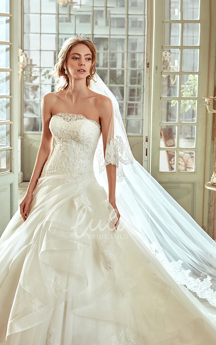 A-line Strapless Wedding Dress with Draped Skirt Beautiful Bridal Gown