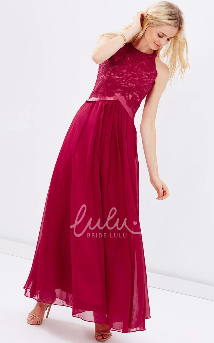 Sleeveless Appliqued Chiffon Bridesmaid Dress with Scoop Neck Ankle-Length