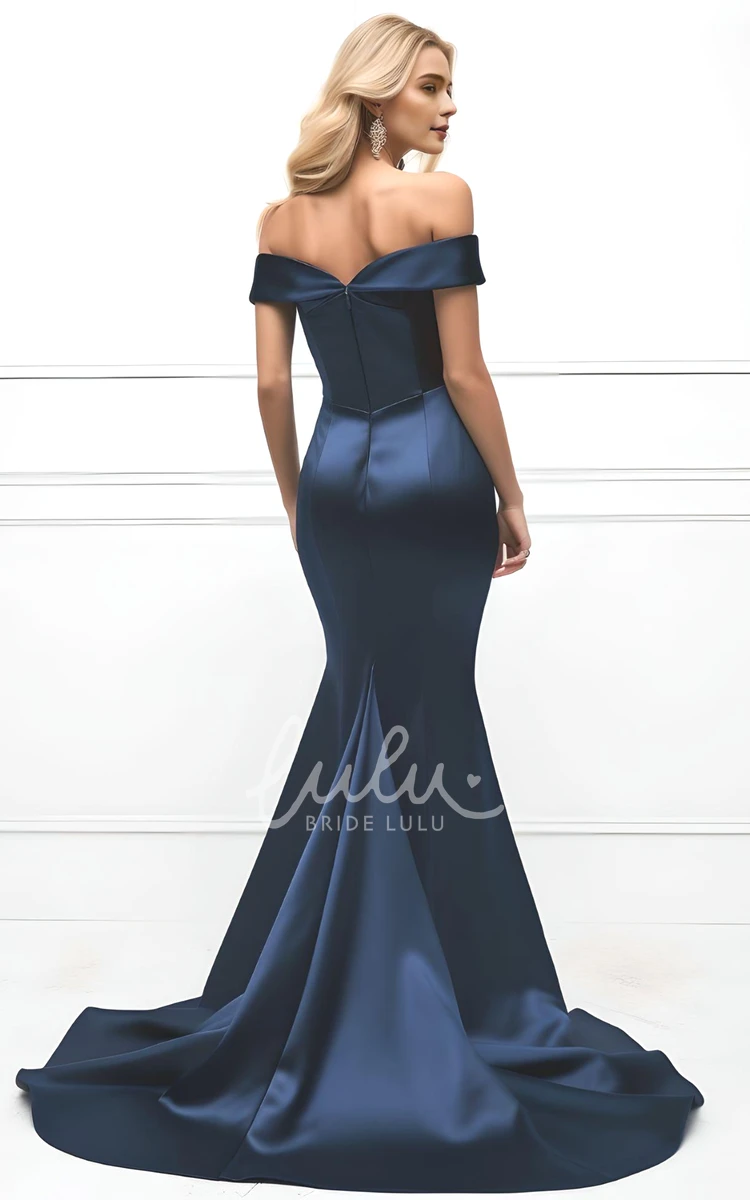 Off-Shoulder Satin Mermaid Prom Dress with Sweep Train Sexy & Modern Prom Dress