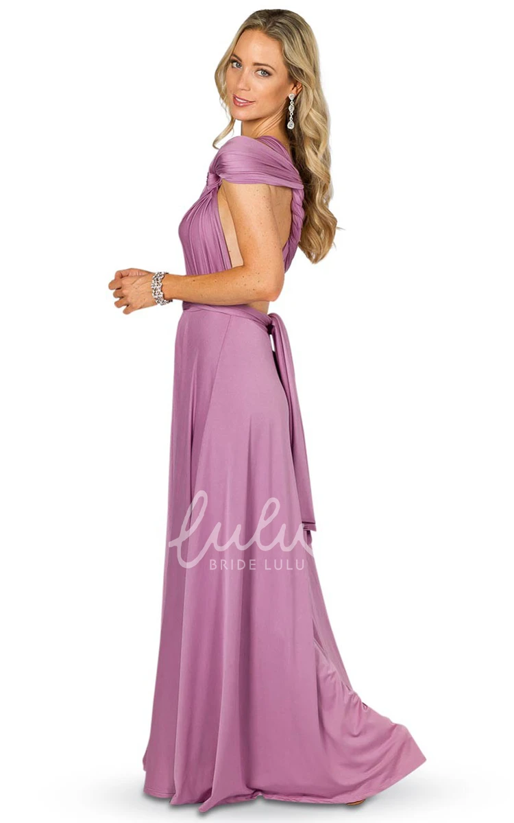 Sleeveless One-Shoulder Jersey Bridesmaid Dress with Bow Convertible Style