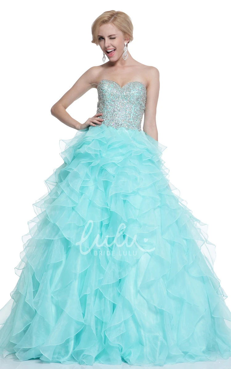 Sweetheart Organza Ball Gown Formal Dress with Cascading Ruffles and Beading