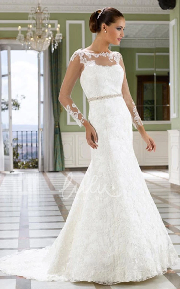 Lace Sleeveless Wedding Dress with Deep-V Back and Court Train Trumpet Floor-Length