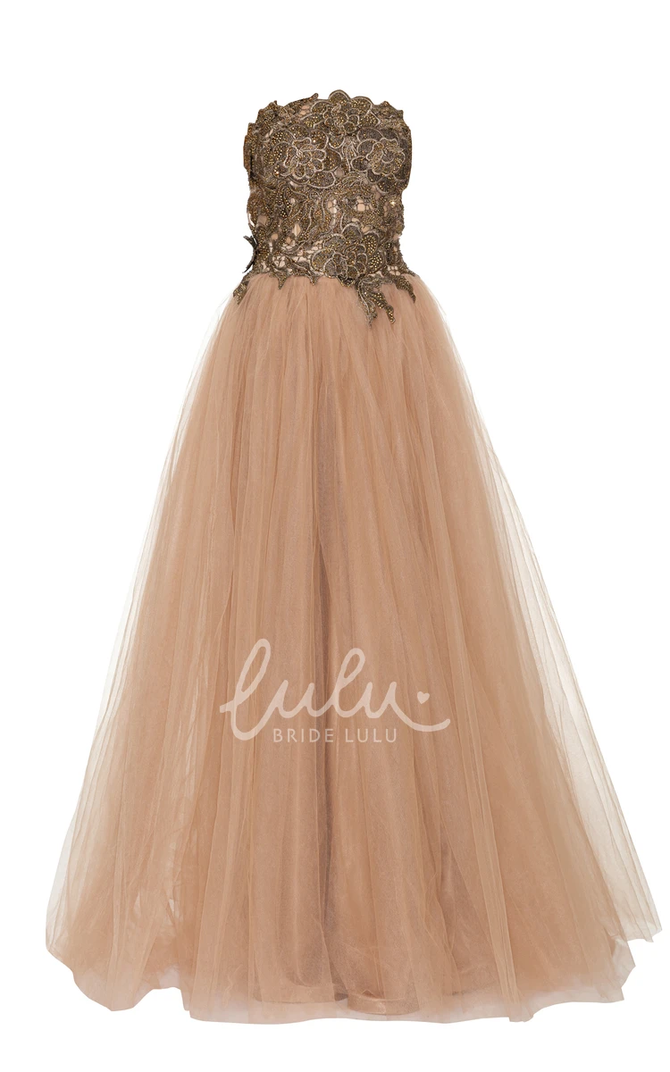 Lace Sleeveless Floor-length Ball Gown Prom Dress with Appliques Ethereal & Elegant