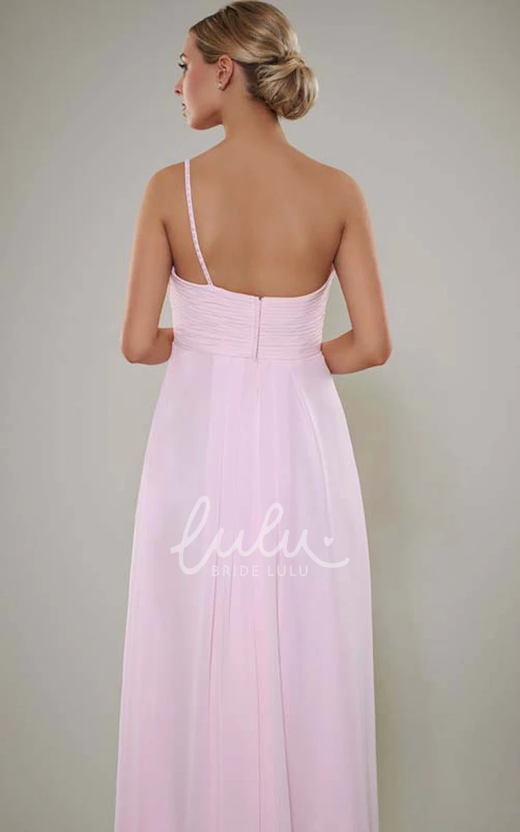 Spaghetti Strap Chiffon Bridesmaid Dress with Ruched and V-Back Flowy Beach Bridesmaid Dress