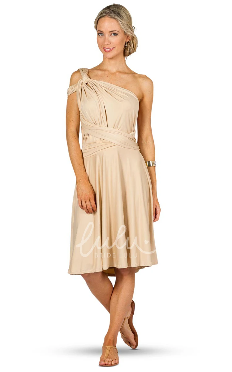 Ruched Chiffon Bridesmaid Dress with Straps Knee-Length One-Shoulder