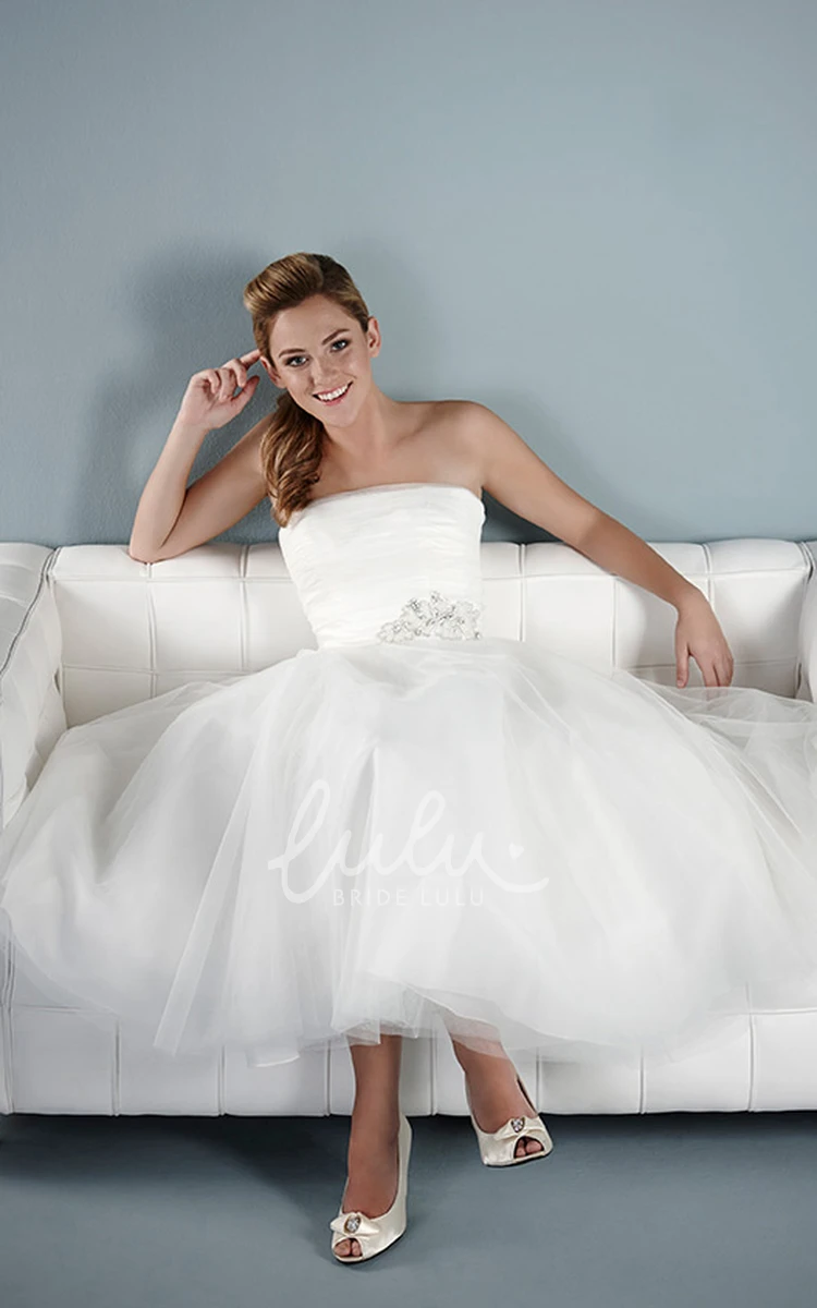 Jeweled Tulle Tea-Length Wedding Dress in A-Line Style