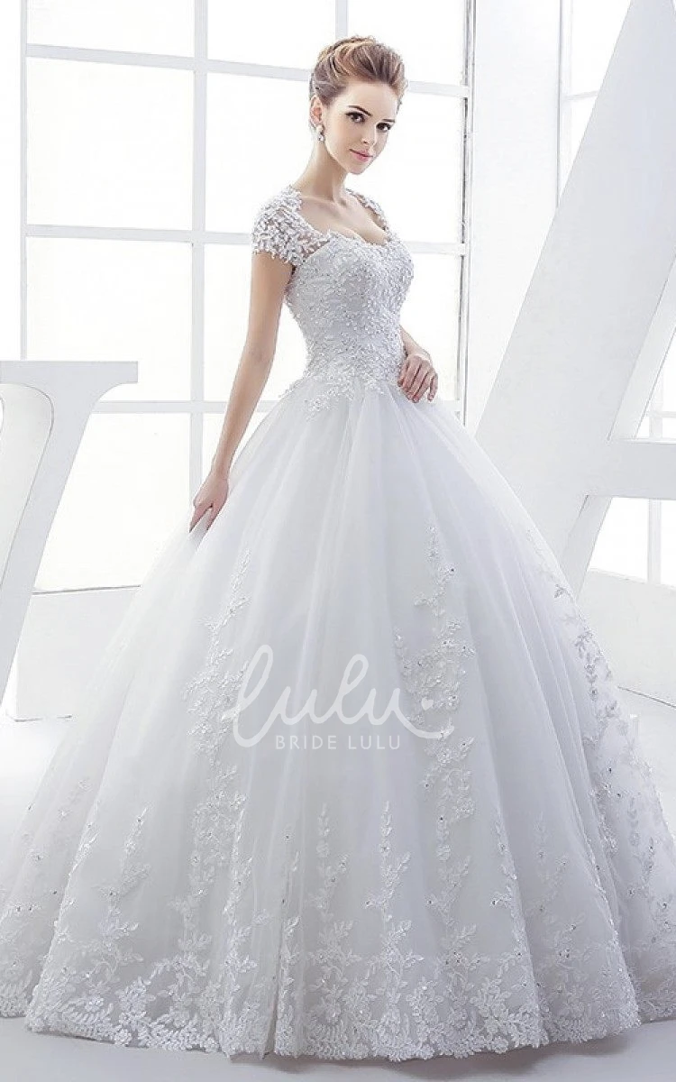 Elegant Ball Gown Wedding Dress with Queen Anne Lace Corset and Keyhole Back Unique Wedding Dress