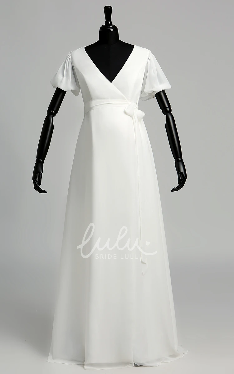 Maternity A-Line Chiffon Wedding Dress with Ruffles and Sash Ribbon