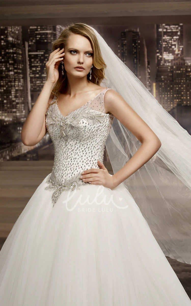 V-Neck Beaded A-Line Wedding Dress with Illusion Straps