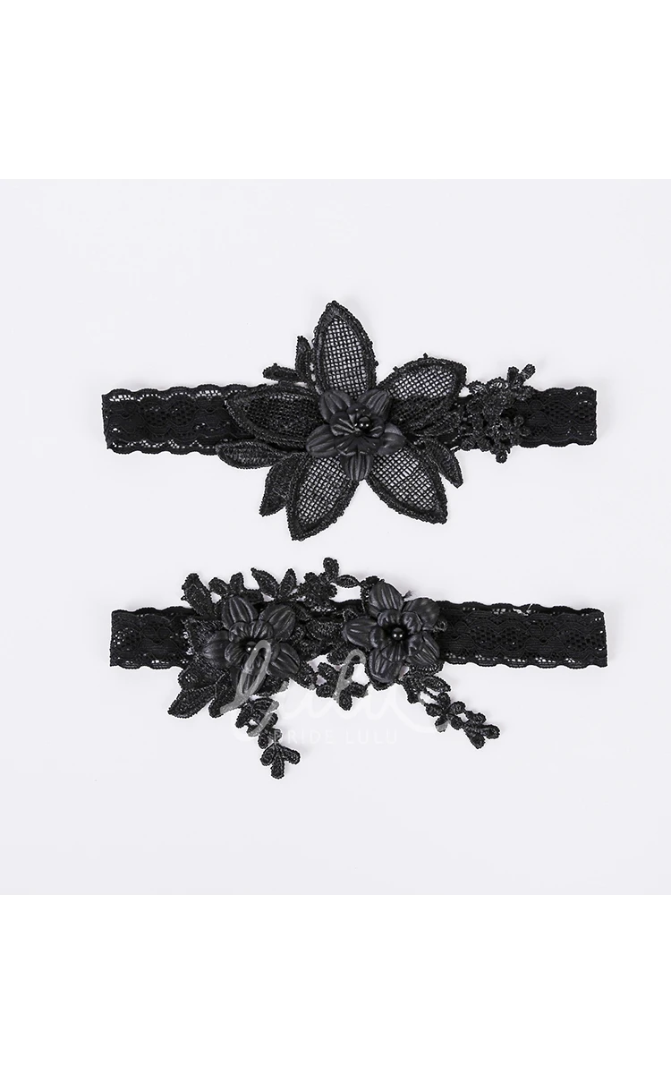Hot Black Lace Bridal Garter Elastic Two Piece 16-23inch