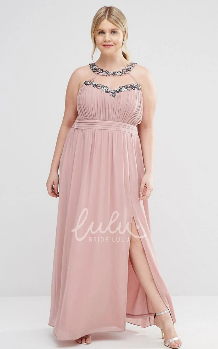 Ankle-Length Beaded Chiffon Bridesmaid Dress with Ruching A-Line Style