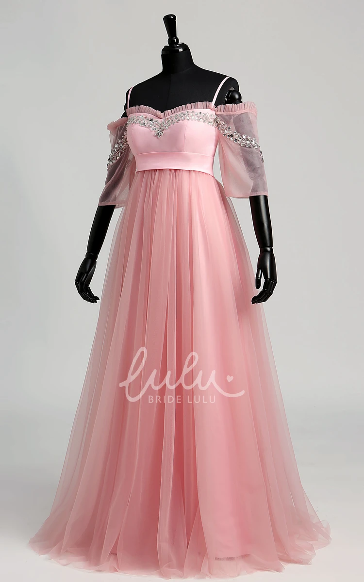 Beaded A-line Tulle Dress with High-Low Hem Bridesmaid Dress