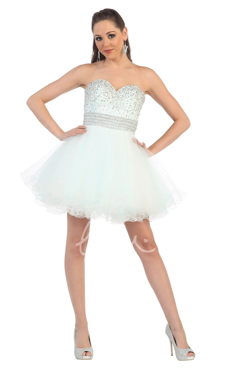 Sleeveless Tulle A-Line Cocktail Dress with Ruffles and Beading