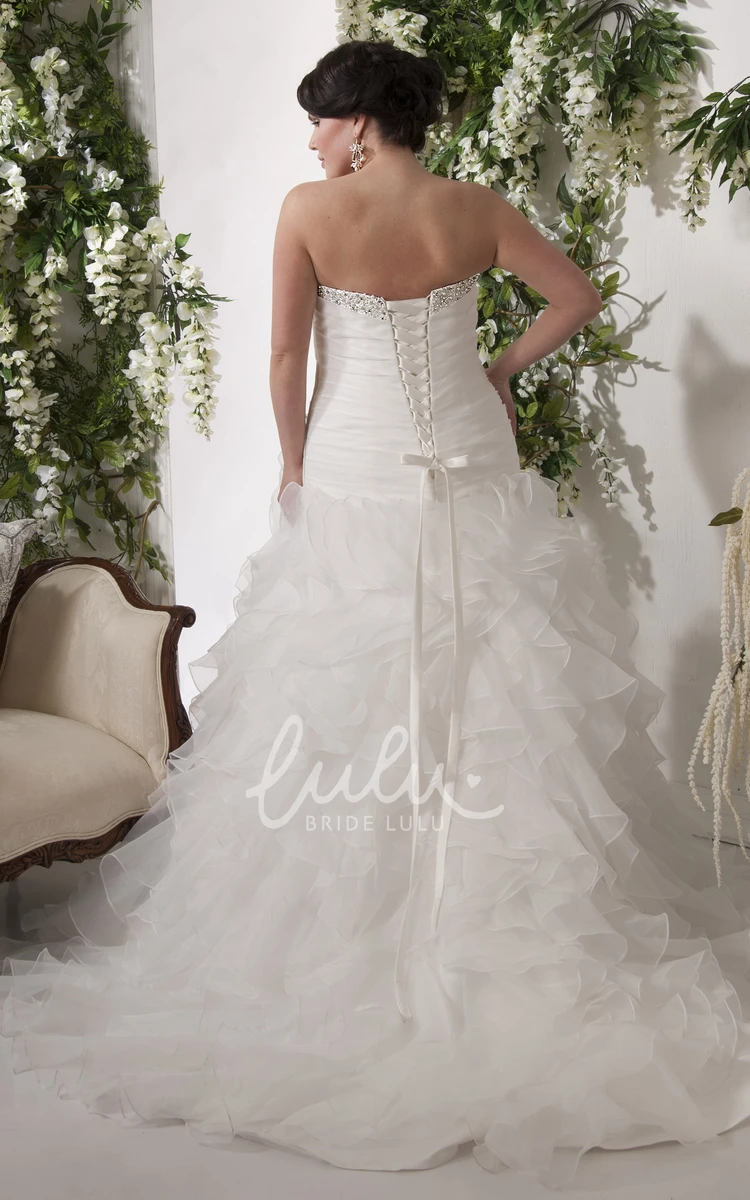 Cascading-Ruffle Organza Plus Size Wedding Dress with Beading Ball Gown Maxi