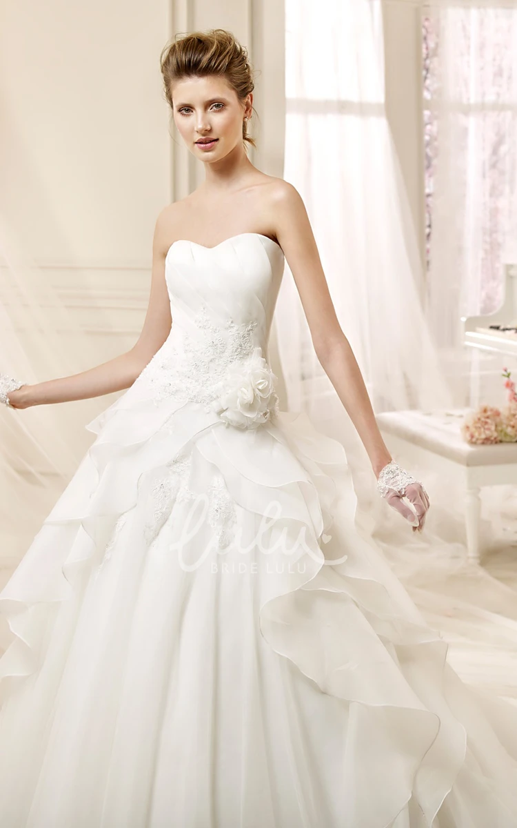 Floral Ruffles A-Line Wedding Dress with Strapless Neckline Boho Wedding Dress