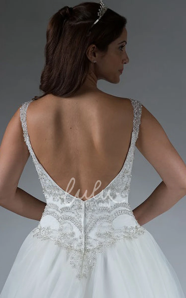 Open Back Crystal Top Ball Gown Wedding Dress with Beaded Straps