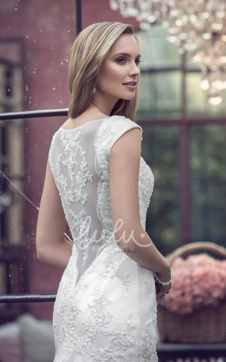 Square-Neck Sleeveless Sheath Lace Wedding Dress with Illusion Timeless Bridal Gown