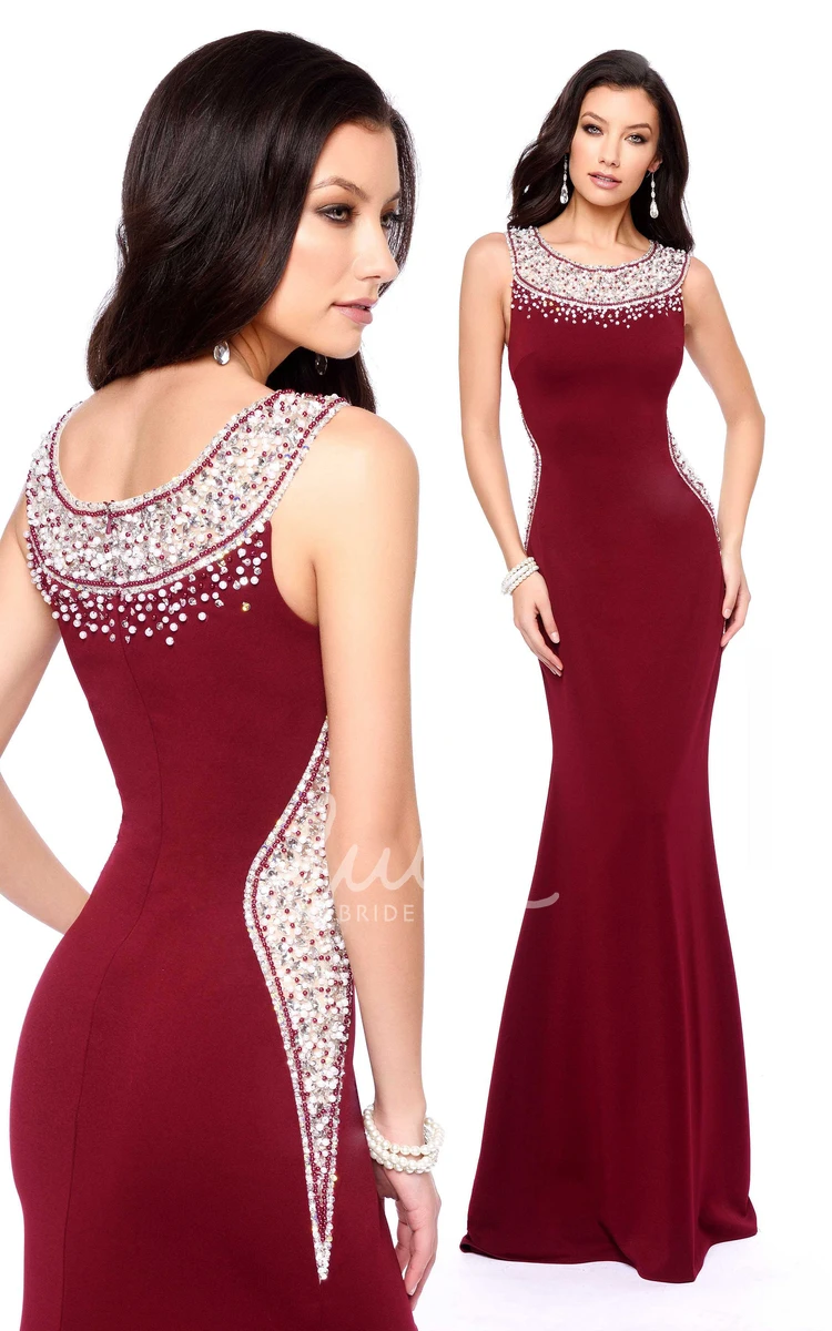 Long Sleeveless Jersey Dress with Beading for Formal Occasions