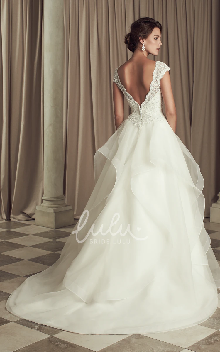 Lace Bodice Cap Sleeve A-Line Wedding Dress