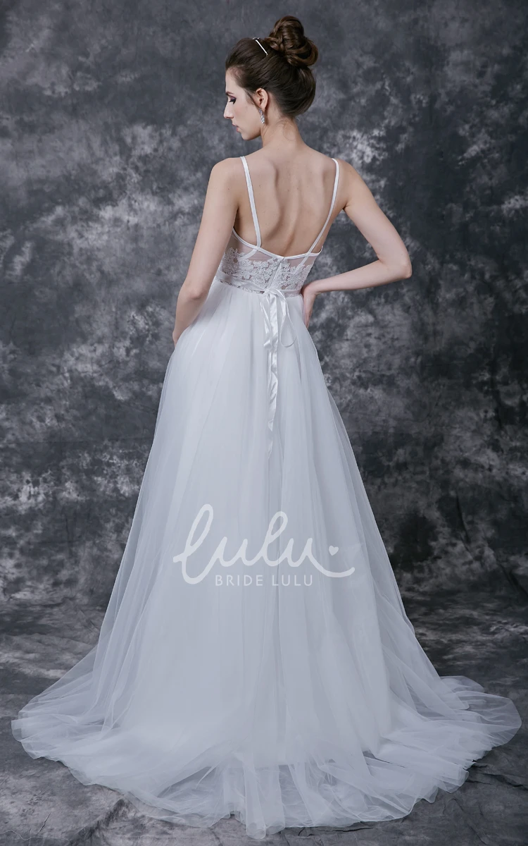 Spaghetti Strap Tulle Wedding Dress with Open Back and Sash Wedding Dress Modern Beach