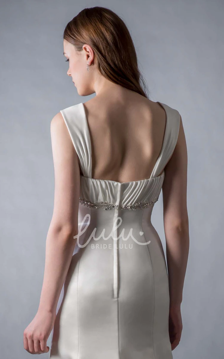 Sheath Satin Wedding Dress Floor-Length Sleeveless Ruched Beading