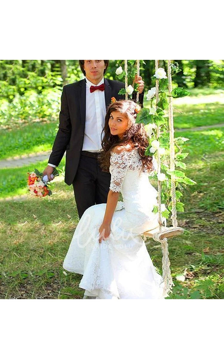 Modern Off-the-shoulder Half-sleeve Mermaid Spring Wedding Dress With Lace