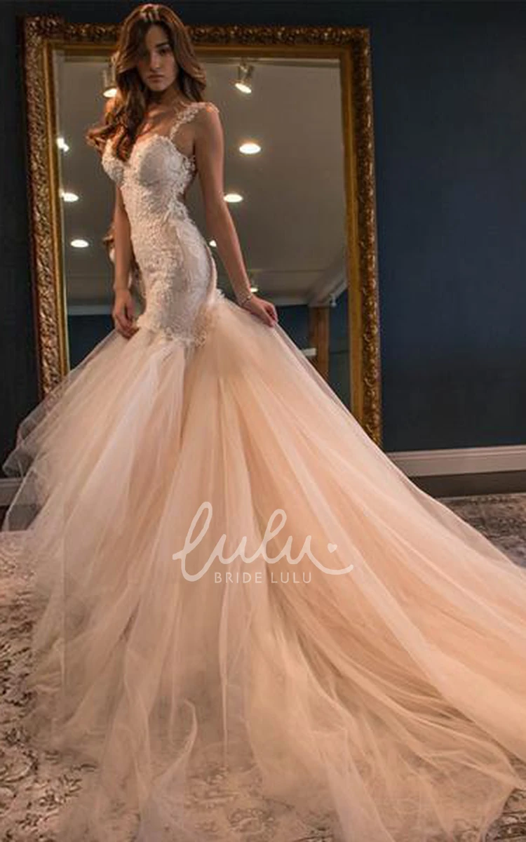 Illusion Lace Tulle Spaghetti Mermaid Trumpet Wedding Dress