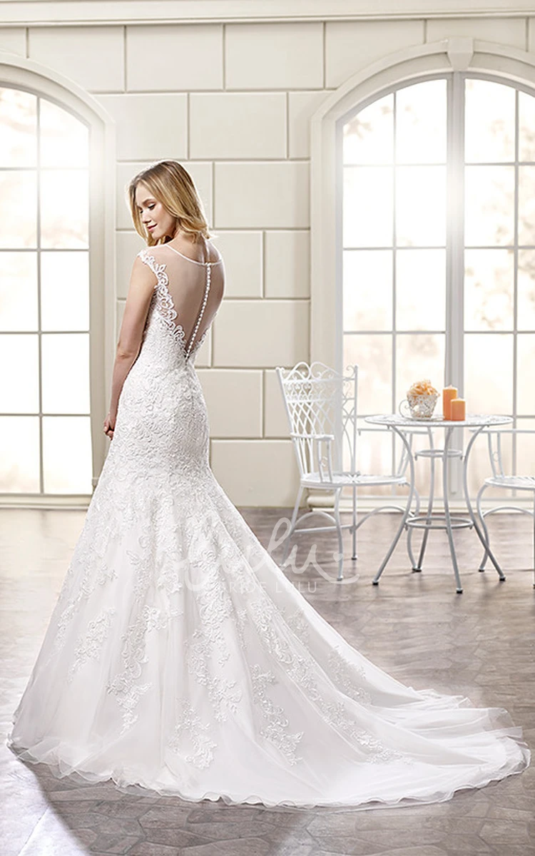 Sleeveless V-Neck Tulle Mermaid Wedding Dress with Illusion