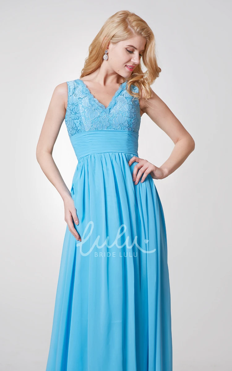 Sleeveless Lace Chiffon A-line Bridesmaid Dress Elegant and Long