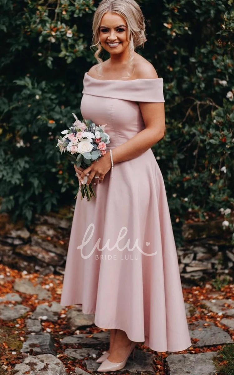Off-shoulder Satin A-line Bridesmaid Dress with Pleats Simple & Elegant