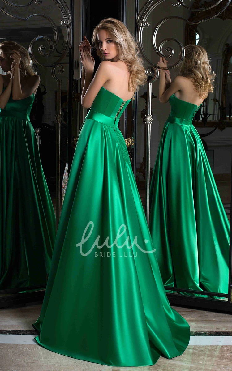 Satin A-Line Dress with Sweetheart Neckline and Lace-Up Corset Back Classy Prom Dress Women