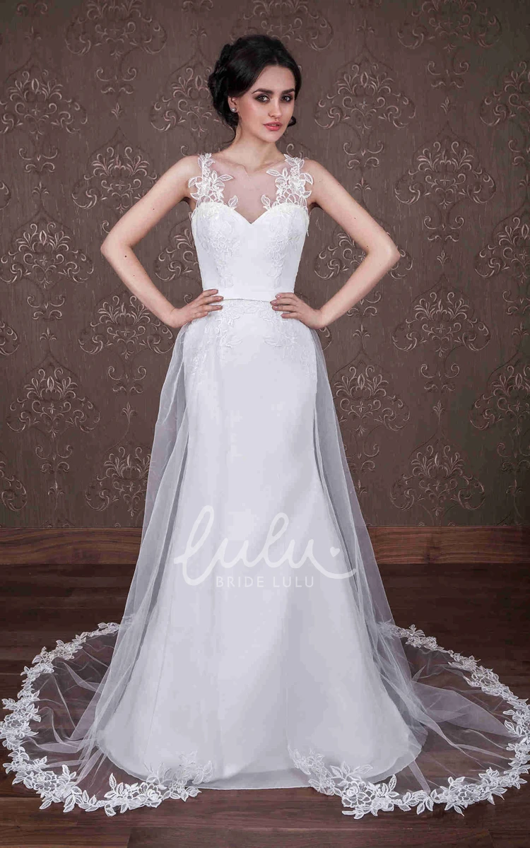 Sleeveless Satin Wedding Dress with Applique and Scoop Neck