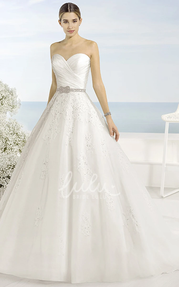 Jeweled Tulle Wedding Dress with Criss Cross and Bow Ball Gown Style