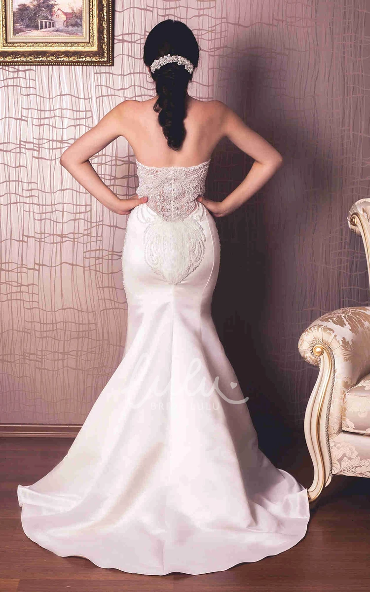 Sweetheart Satin Trumpet Wedding Dress with Beading and Illusion Modern Bridal Gown