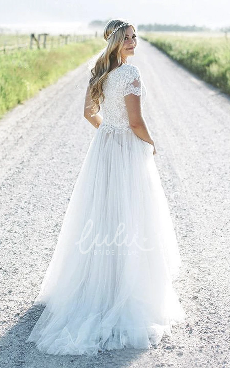 Bohemian Tulle Wedding Dress with Lace Appliques