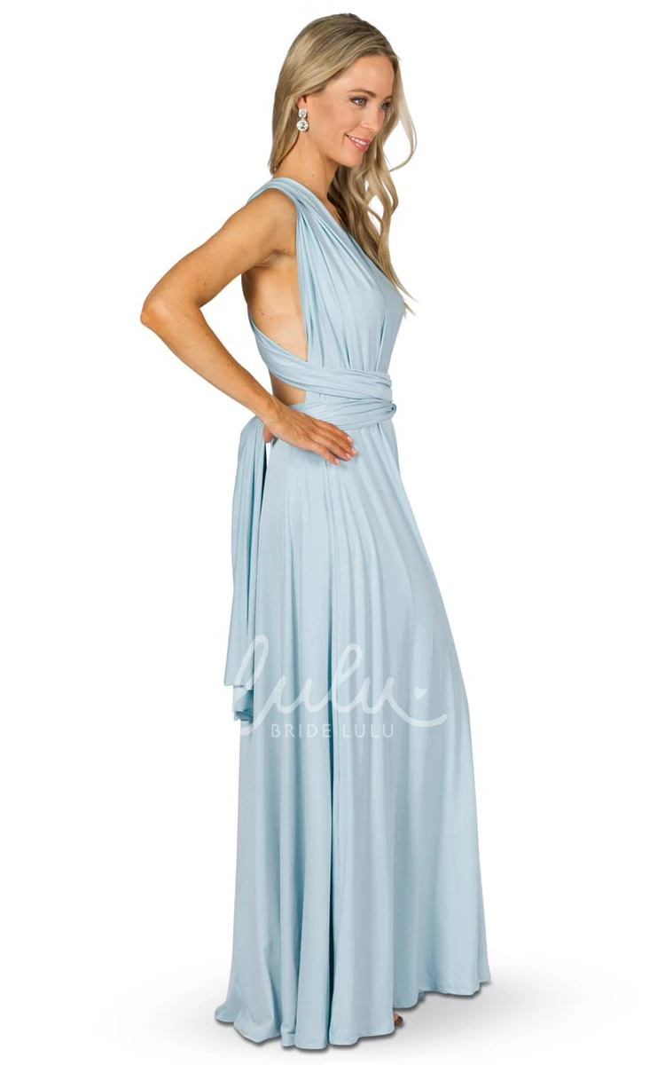 Sleeveless V-Neck Chiffon Bridesmaid Dress with Ribbon and Straps Elegant Convertible Style