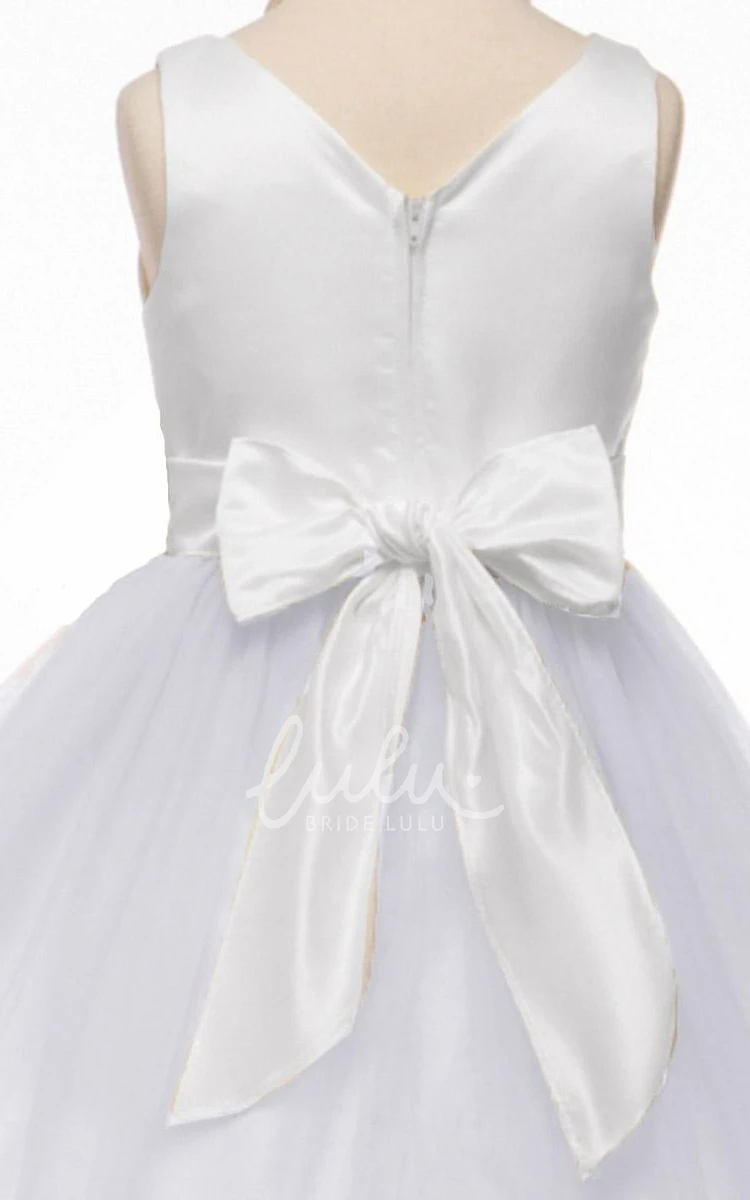 Tulle and Satin Tiered Flower Girl Dress Tea-Length Dress for Weddings and Special Occasions