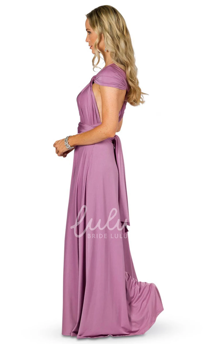 Sleeveless One-Shoulder Jersey Bridesmaid Dress with Bow Convertible Style