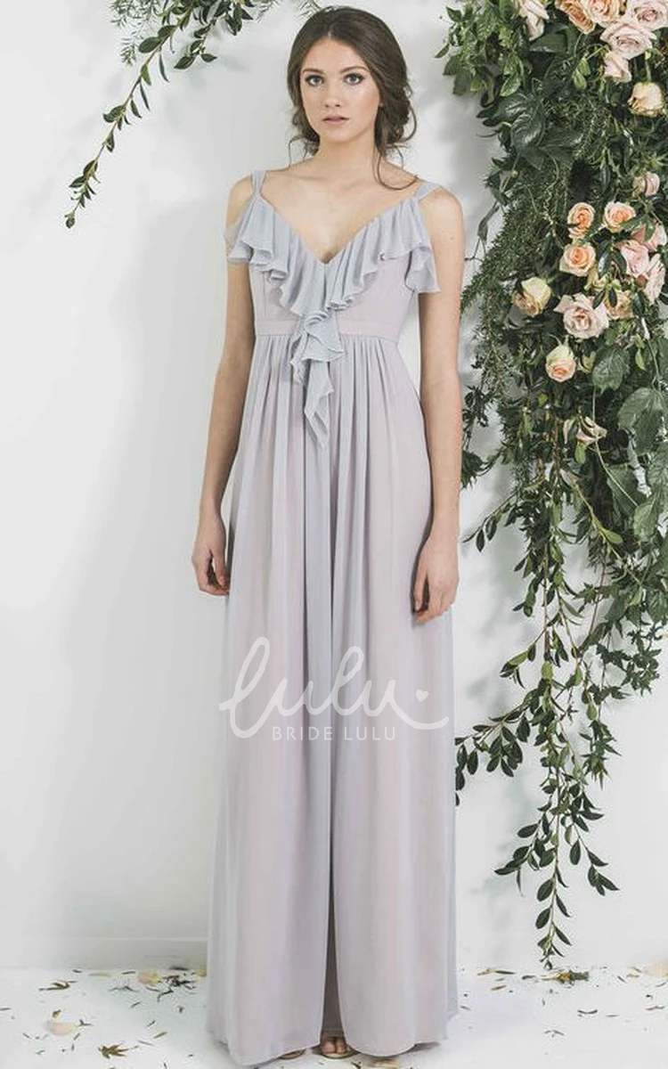 Draped V-Neck Sleeveless Chiffon Bridesmaid Dress Flowy Prom Dress 2024