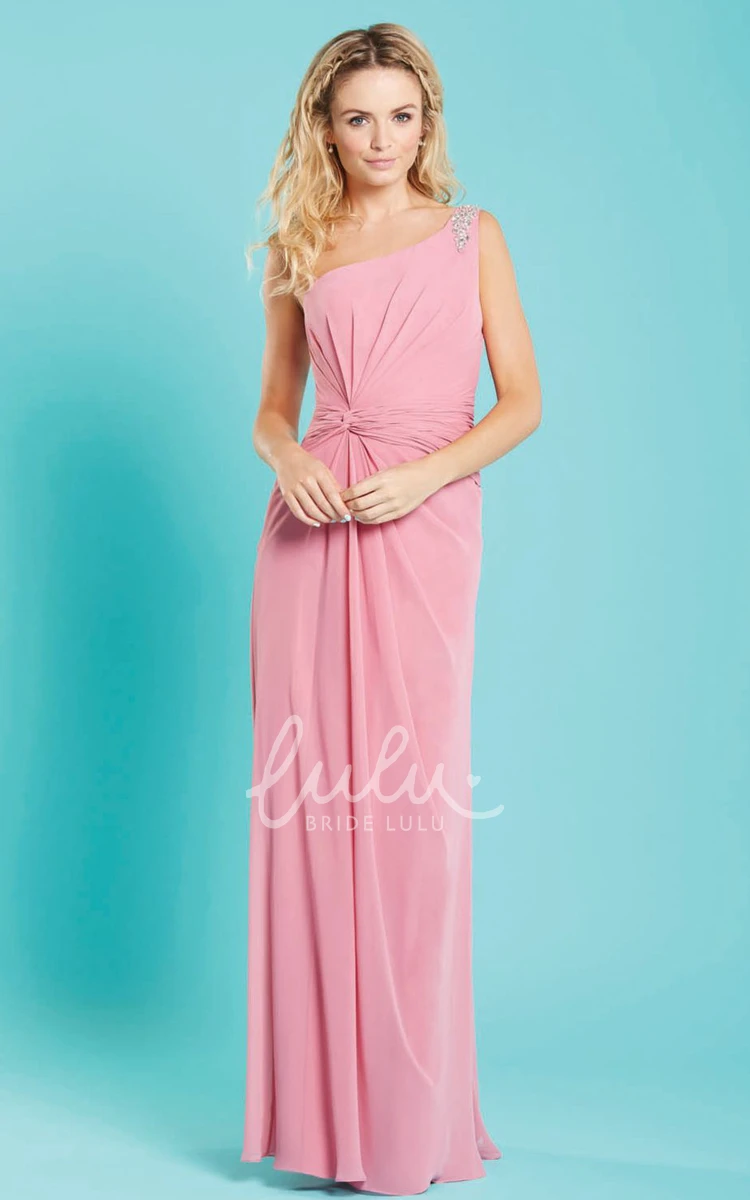 Beaded One-Shoulder Chiffon Bridesmaid Dress Sleeveless Maxi